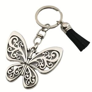 Silvery Hollow Butterfly Keychain Pendant With Tassel NEW